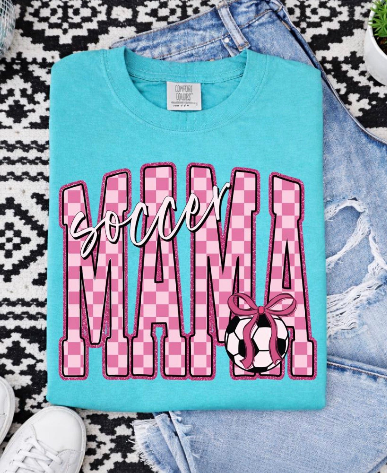 PINK CHECKERED SOCCER MAMA - DTF TRANSFER