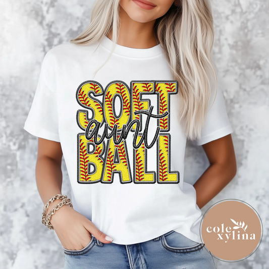 FAUX EMBROIDERY SOFTBALL AUNT - DTF TRANSFER