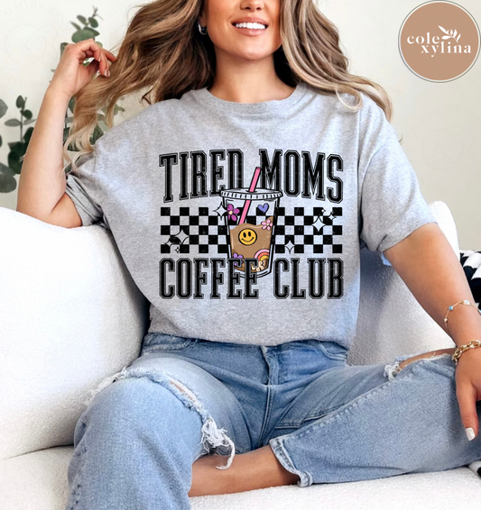 TIRED MOMS CLUB CHECKERED COFFEE - DTF TRANSFER