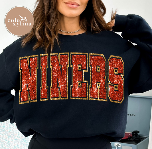 FAUX RED & GOLD GLITTER NINERS - DTF TRANSFER