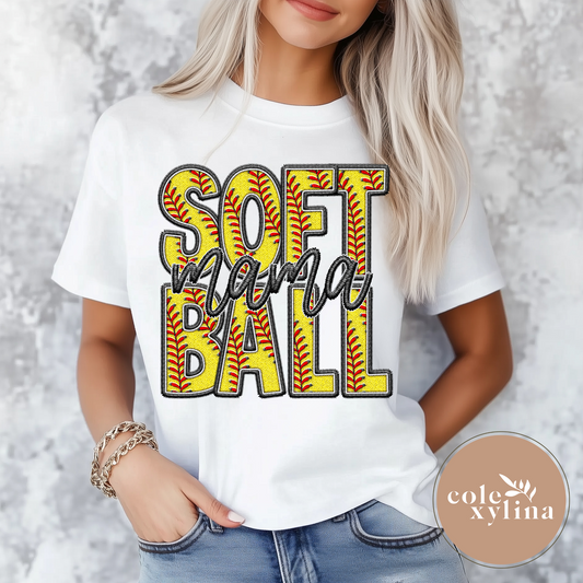 FAUX EMBROIDERY SOFTBALL MAMA - DTF TRANSFER