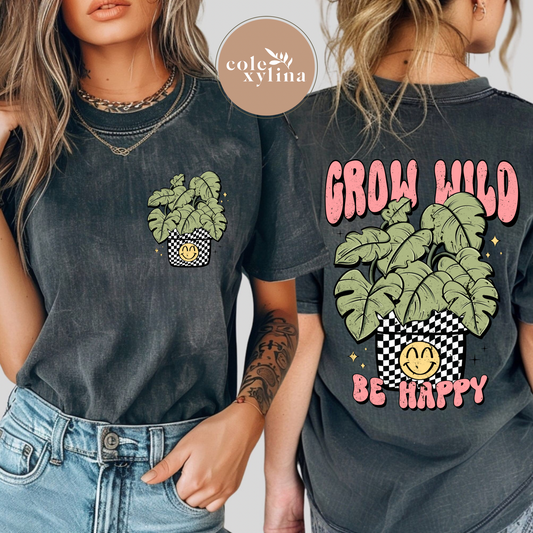GROW WILD BE HAPPY DARK GRUNGE (2 PIECES) - DTF TRANSFER