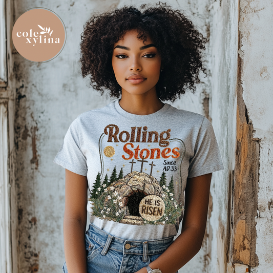 HE IS RISEN ROLLING STONE - DTF TRANSFER