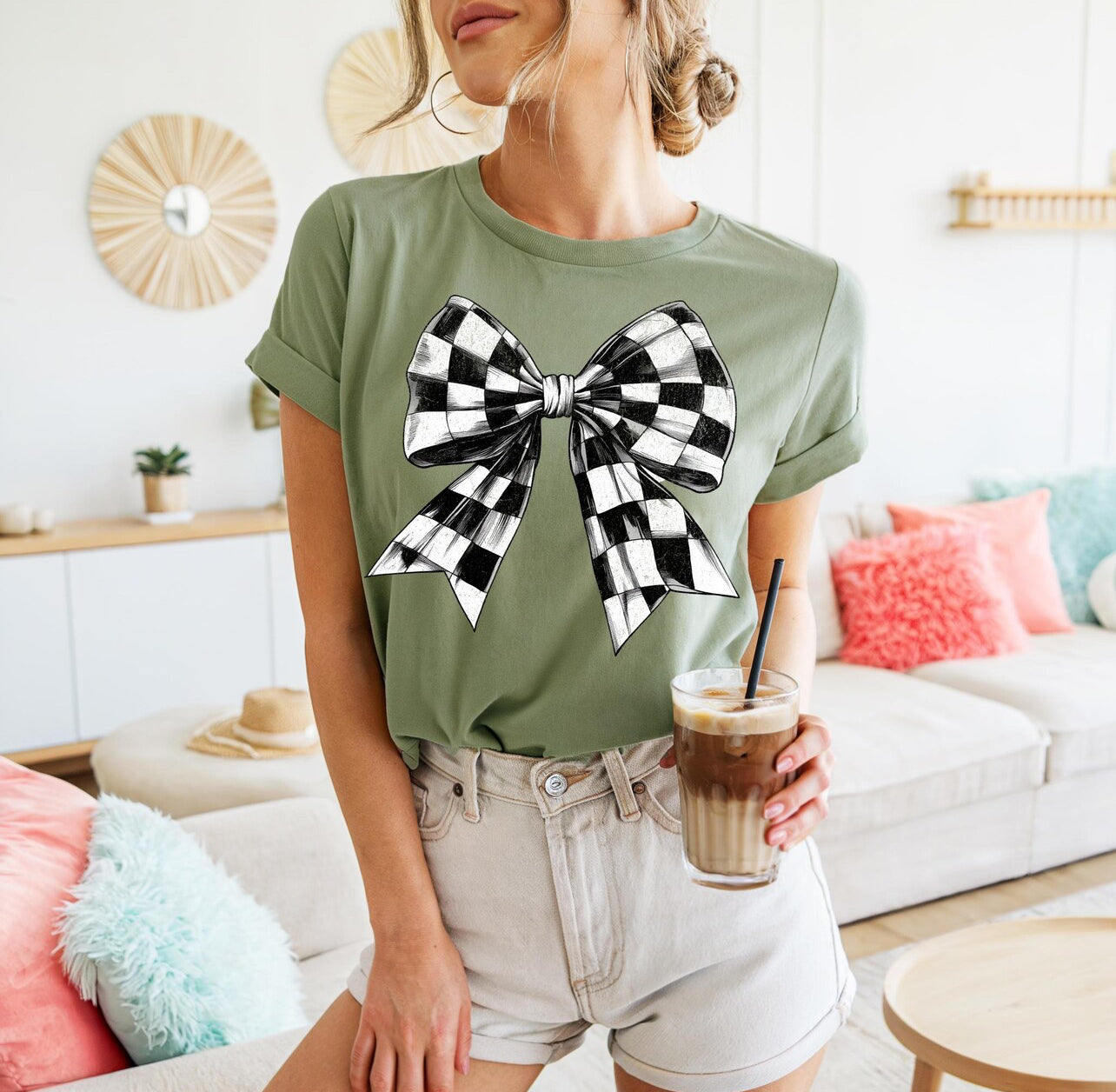 RETRO CHECKERED BOW - DTF TRANSFER