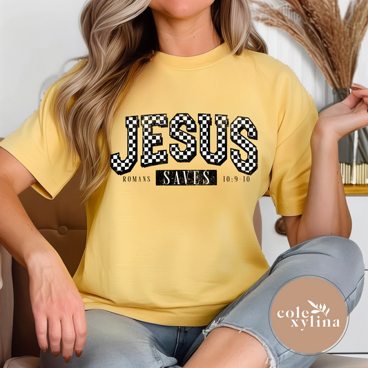 CHECKERED JESUS SAVES - DTF TRANSFER