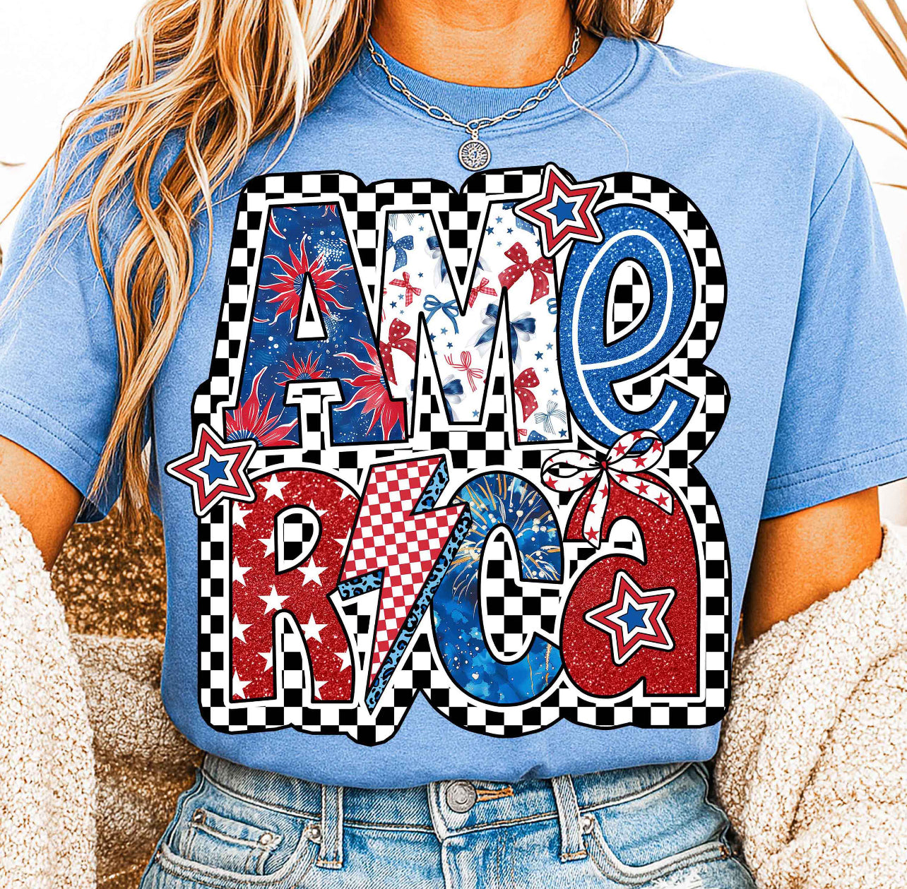 FAUX GLITTER RETRO AMERICA - DTF TRANSFER