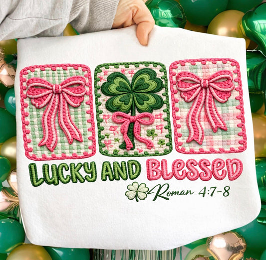FAUX STITCH LUCKY AND BLESSED - DTF TRANSFER