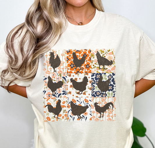 FLORAL FARM CHICKENS - DTF TRANSFER