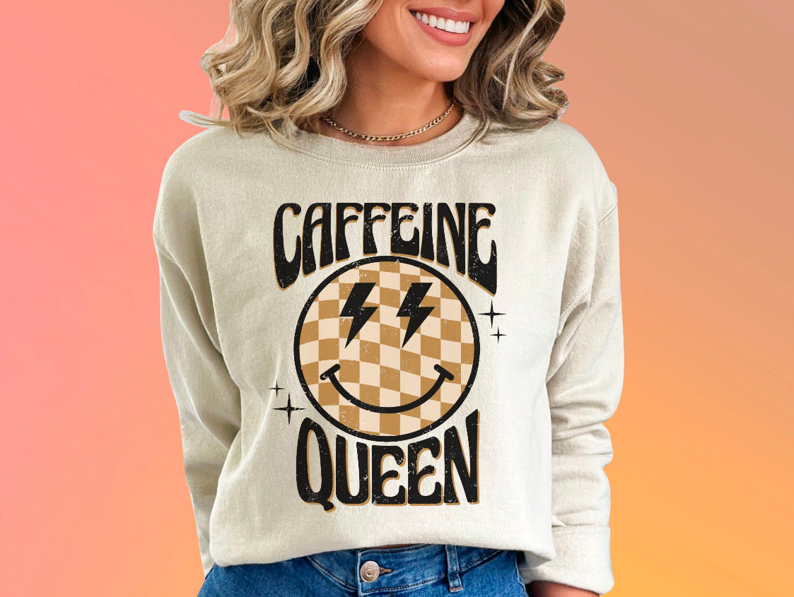 (DTF TRANSFER) CAFFEINE QUEEN CHECKERED SMILE