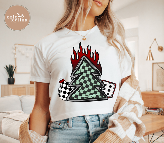 CHECKERED CHRISTMAS TREE FLAME - DTF TRANSFER