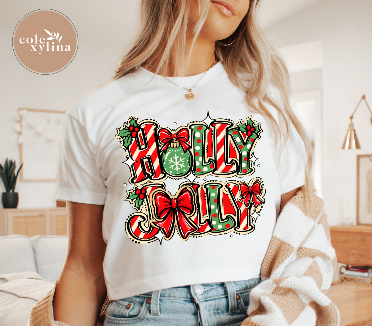 FESTIVE HOLLY JOLLY RED & GREEN - DTF TRANSFER