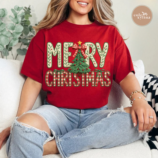 FAUX YARN MERRY CHRISTMAS TREE - DTF TRANSFER