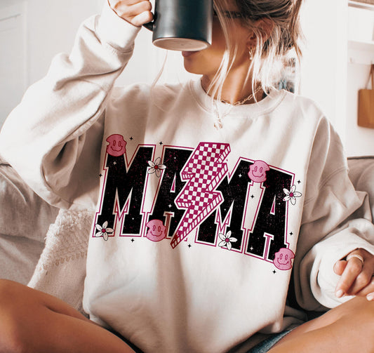 MAMA CHECKERED BOLT PINK - DTF TRANSFER
