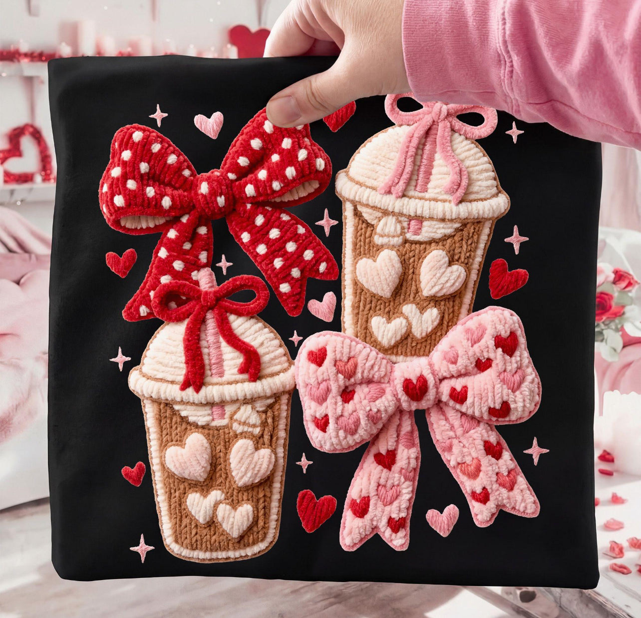 FAUX YARN VALENTINE COFFEE & BOWS - DTF TRANSFER