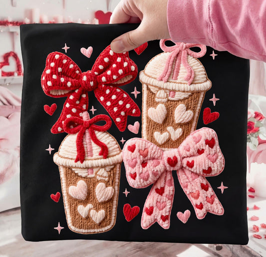 FAUX YARN VALENTINE COFFEE & BOWS - DTF TRANSFER