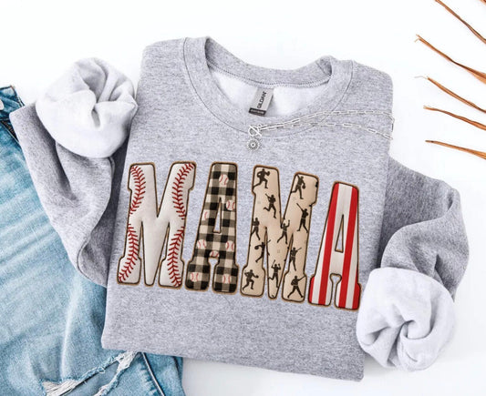 FAUX 3D STITCH BASEBALL MAMA - DTF TRANSFER