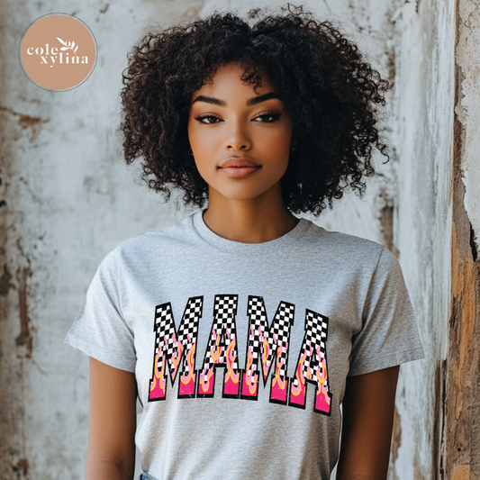 PINK FLAME CHECKERED MAMA - DTF TRANSFER