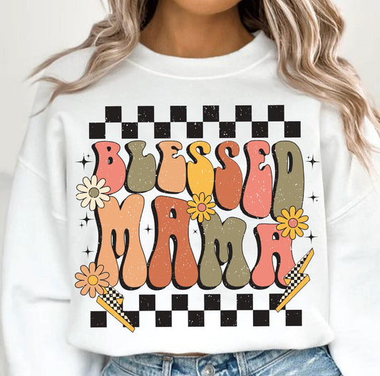 GROOVY FLOWERS BLESSED MAMA - DTF TRANSFER