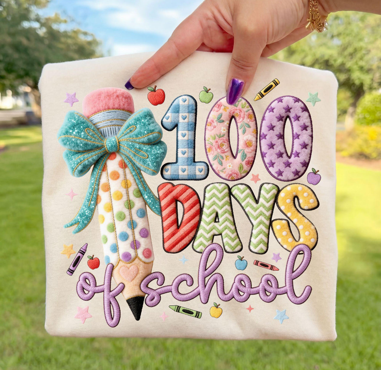 FAUX STITCHED 100 DAYS OF SCHOOL - DTF TRANSFER
