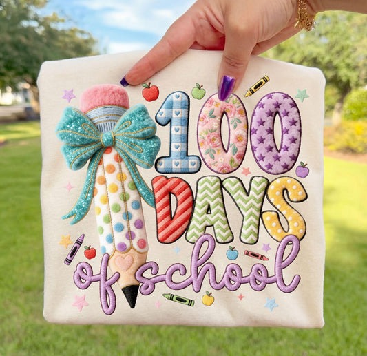 FAUX STITCHED 100 DAYS OF SCHOOL - DTF TRANSFER