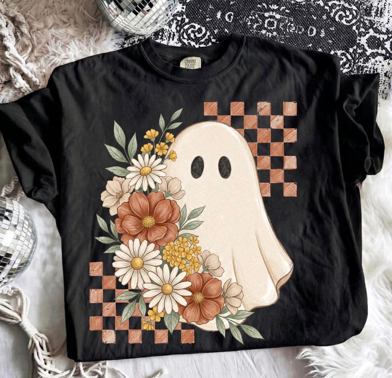 CHECKERED FLORAL GHOST - DTF TRANSFER