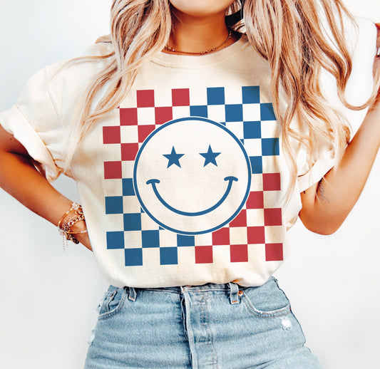 (DTF PRINT) USA CHECKERED SMILE