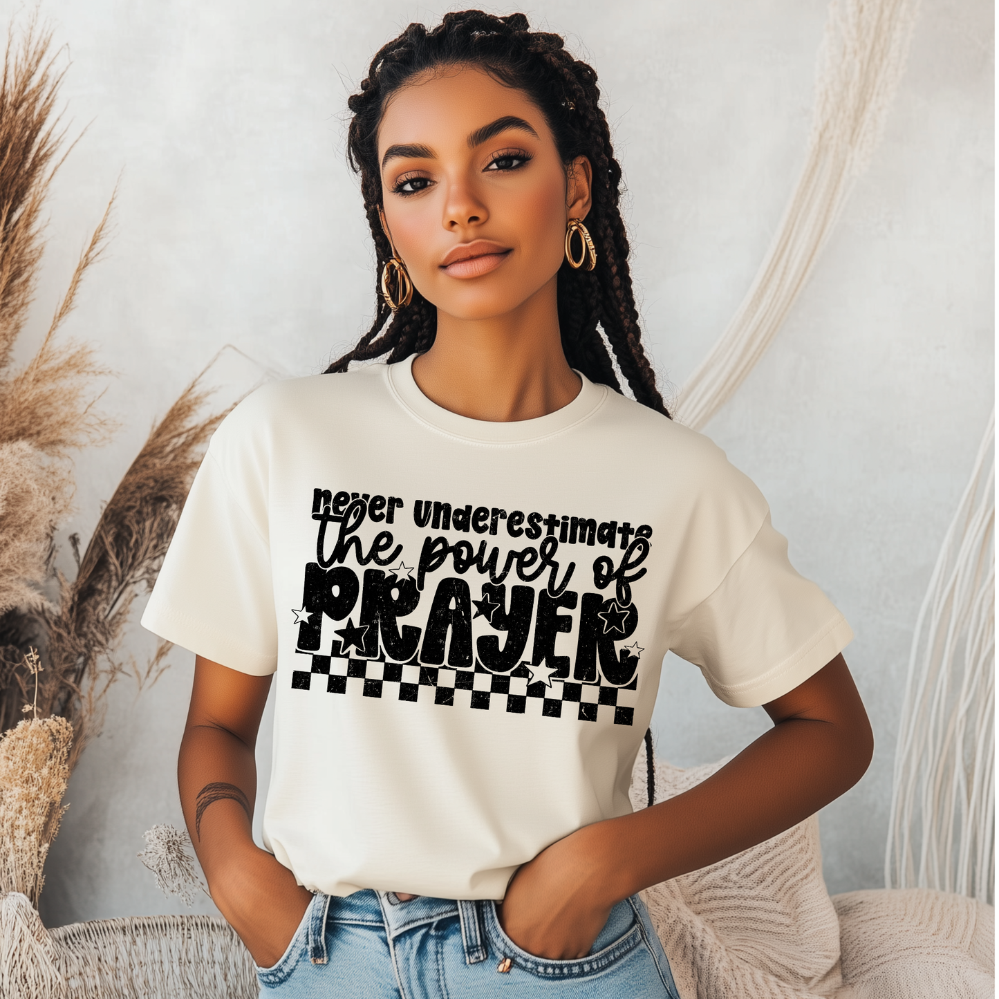 NEVER UNDERESTIMATE THE POWER OF PRAYER BLACK - DTF TRANSFER