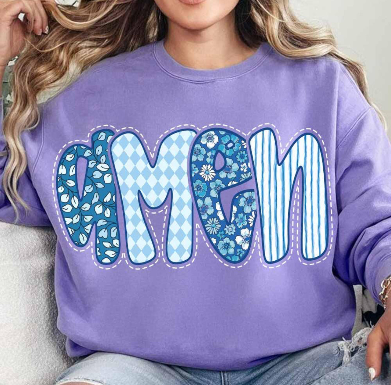 FLORAL BLUE AMEN (2 OPTIONS) - DTF TRANSFER
