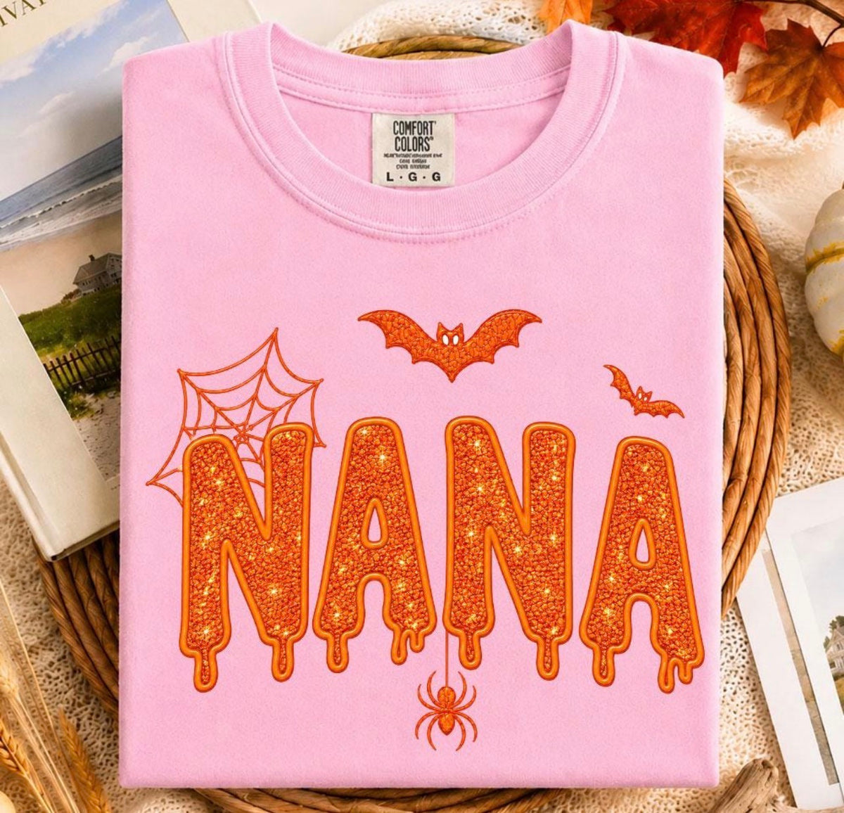FAUX GLITTER ORANGE NANA - DTF TRANSFER