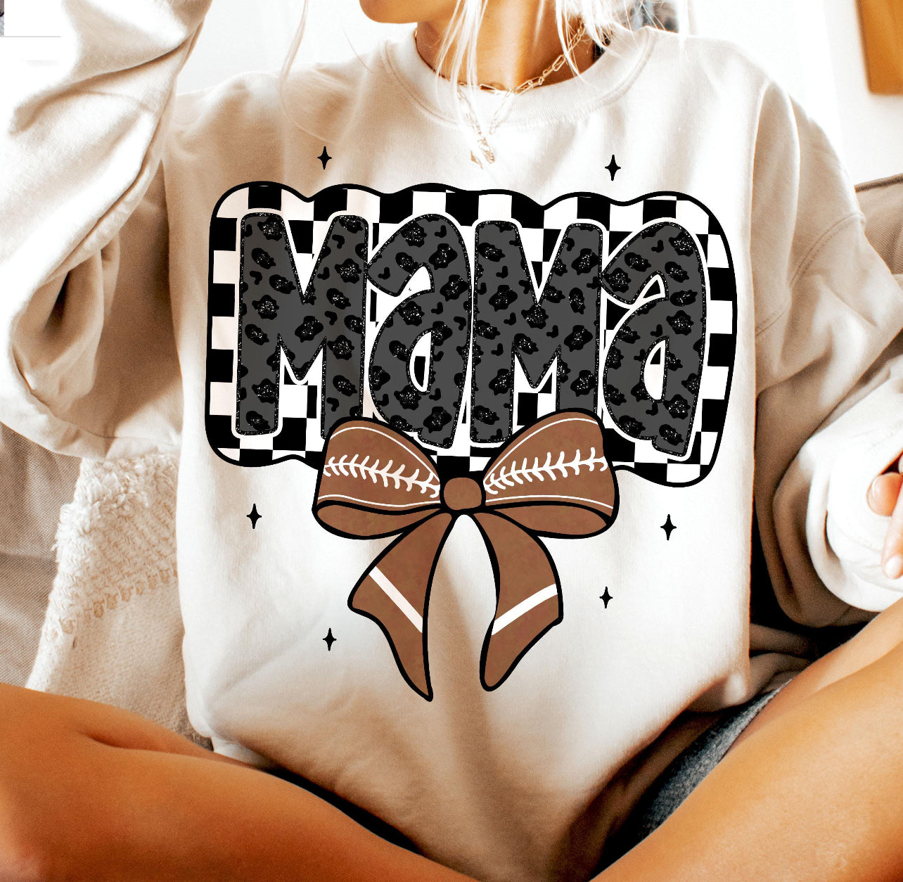 CHEETAH CHECKERED MAMA FOOTBALL - DTF TRANSFER