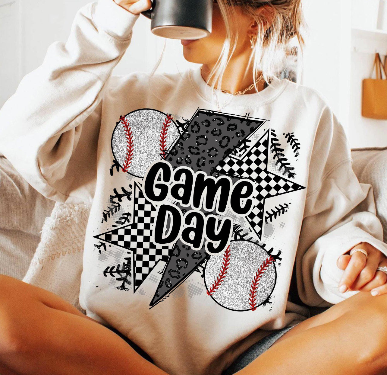 CHECKERED STARS BASEBALL GAME DAY - DTF TRANSFER
