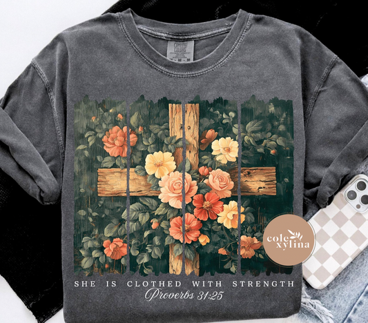 DARK FLORAL CROSS PSALMS 139:14 - DTF TRANSFER