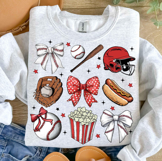 RED BASEBALL BOWS & THINGS - DTF TRANSFER
