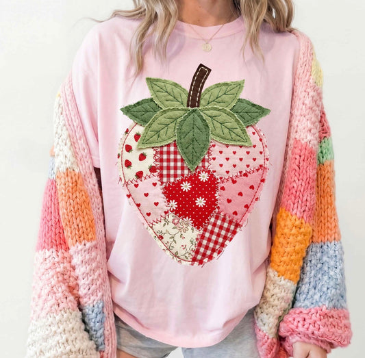 FAUX STITCHED STRAWBERRY - DTF TRANSFER
