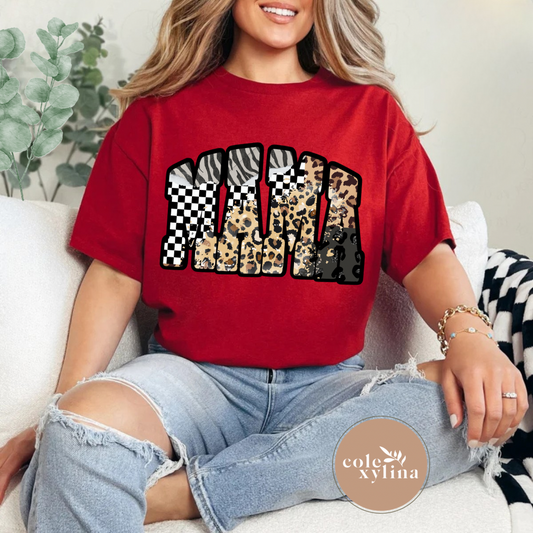 MAMA CHEETAH ZEBRA CHECKERED - DTF TRANSFER