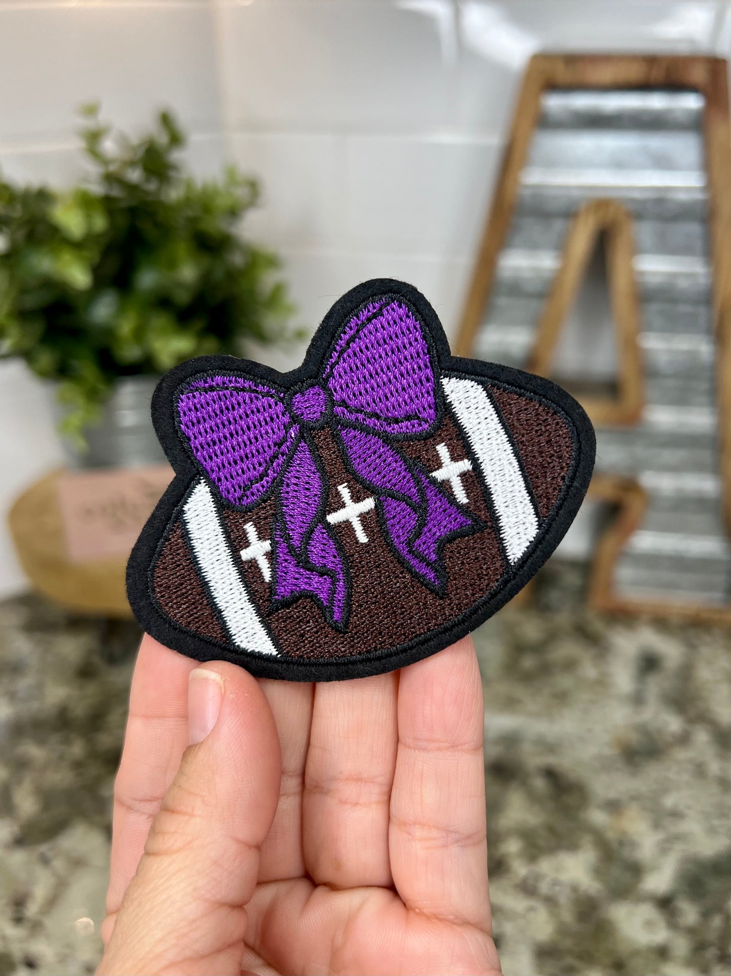 FOOTBALL BOW - MINI CHENILLE PATCH