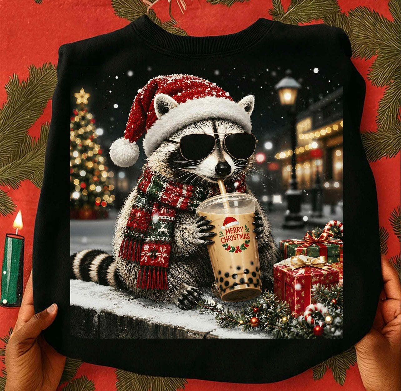 CHRISTMAS RACOON COFFEE - DTF TRANSFER