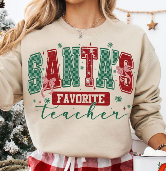 CHECKERED SANTA’S FAVORITE TEACHER - DTF TRANSFER