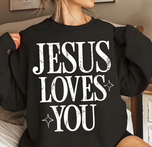 GRUNGE JESUS LOVES YOU WHITE - DTF TRANSFER