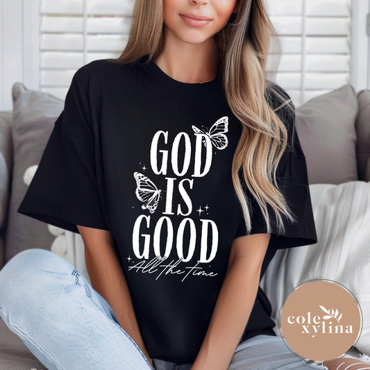 BUTTERFLIES GOD IS GOOD WHITE - DTF TRANSFER