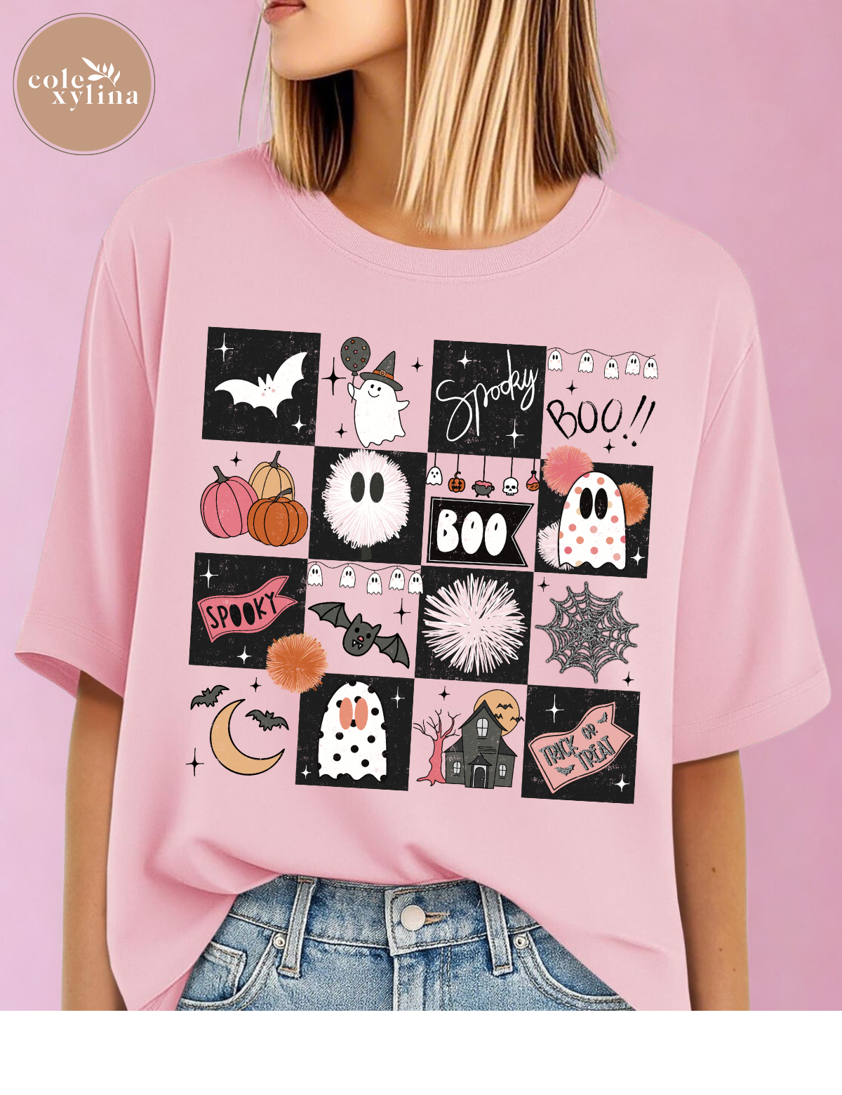 HALLOWEEN CHECKERS PINK - DTF TRANSFER