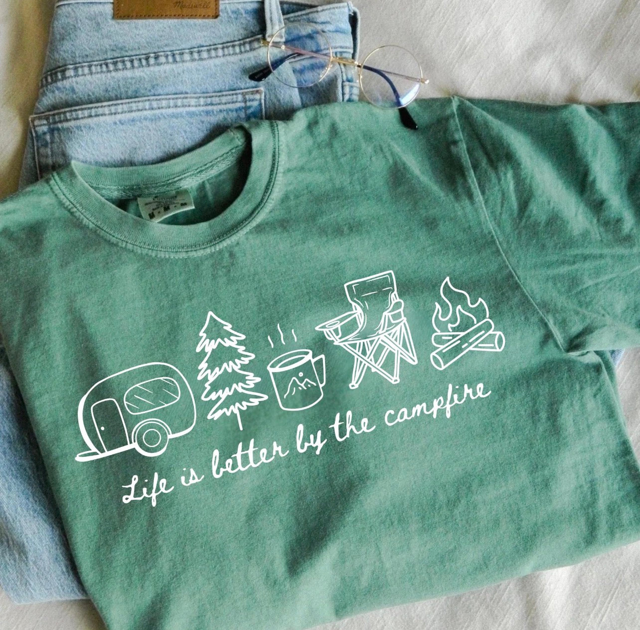 LIFE IS BETTER BY THE CAMPFIRE WHITE - DTF TRANSFER