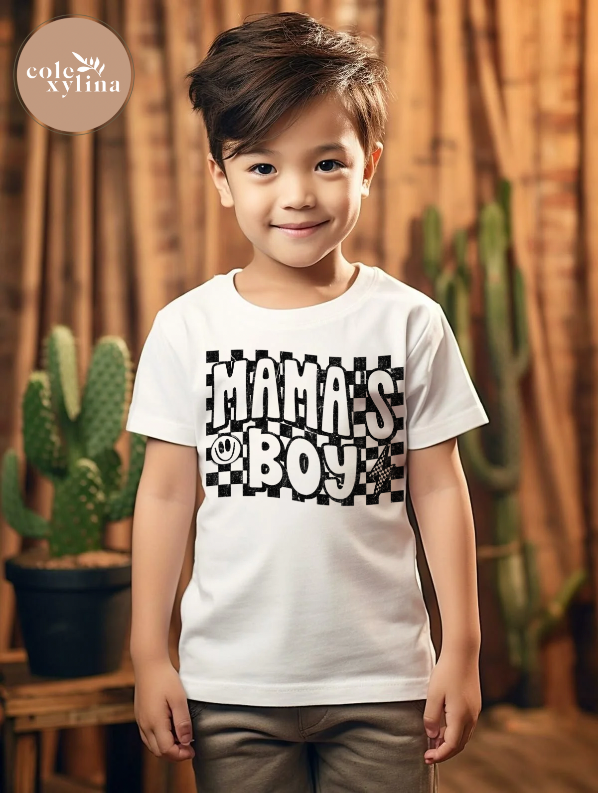 CHECKERED MAMA’S BOY BLACK - DTF TRANSFER