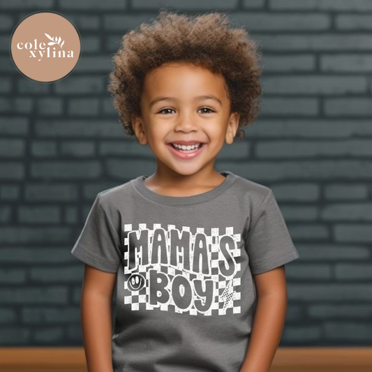 CHECKERED MAMA’S BOY WHITE - DTF TRANSFER