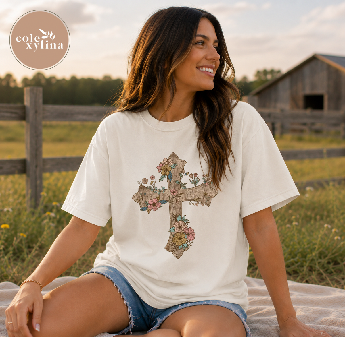 FLORAL RUSTIC CROSS STAINED - DTF TRANSFER