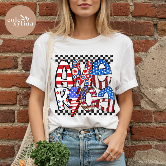CHECKERED TRENDY AMERICA - DTF TRANSFER